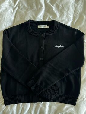 Black 'Daughter' Embroidered Crewneck Cardigan Sweater